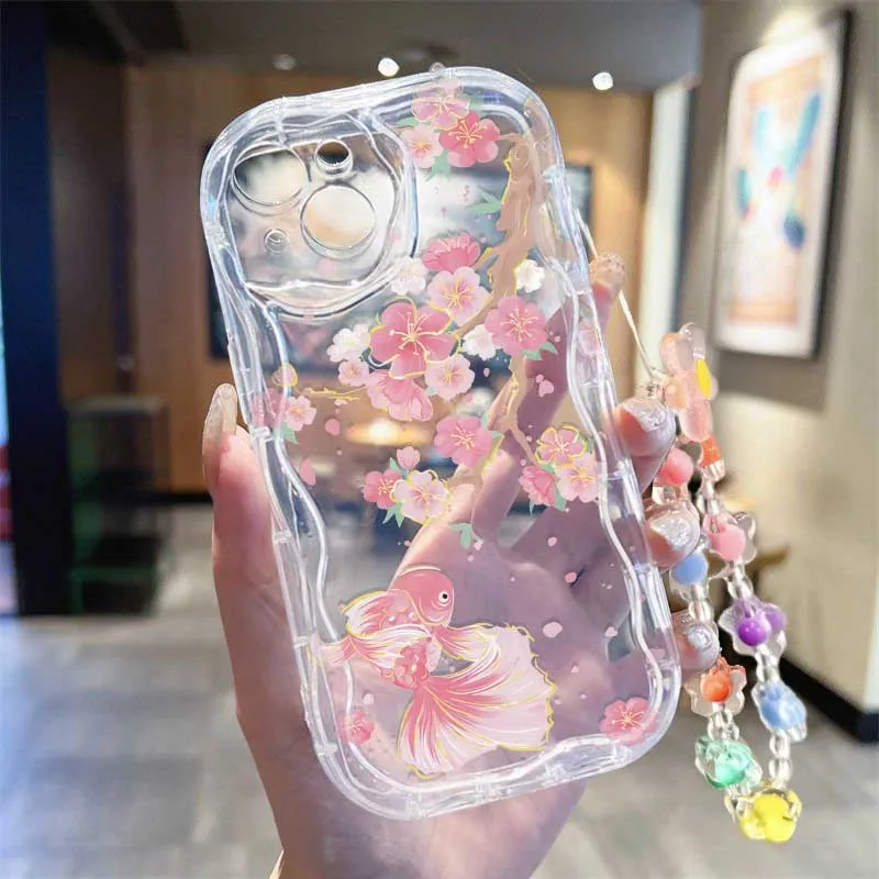 かわいい笑顔のミツバチと花のデザインが施された、Realme - Cute Cartoon Wrist Strap Silicone Case のレビューと価格
