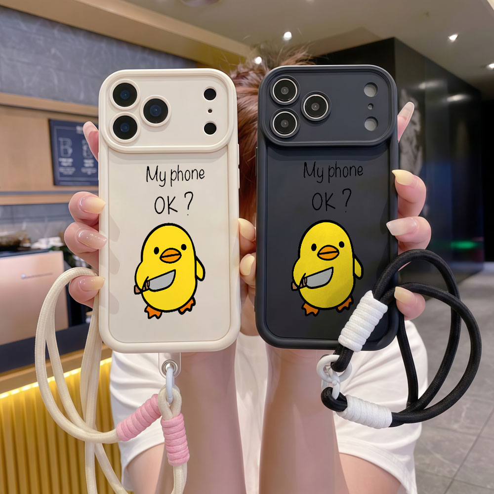 かわいい漫画のアヒルのリストストラップ付きスマホケース iP - Cute Cartoon Wrist Strap Silicone Case のレビューと価格