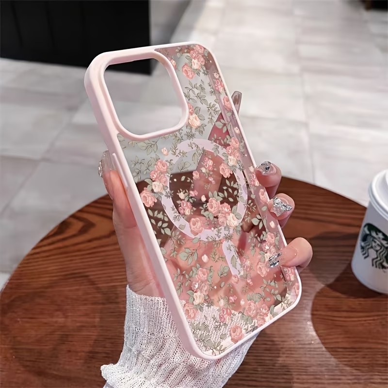 ピンクの小さなバラ柄クリアマグネット式iPhoneケース i - Clear Shockproof Bumper Case のレビューと価格