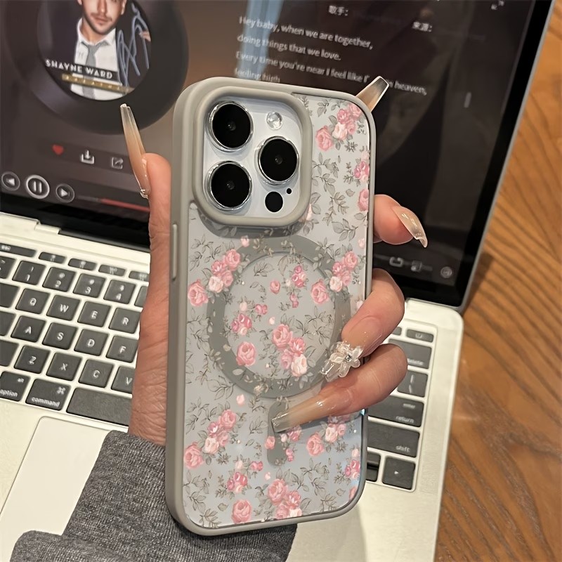 ピンクの小さなバラ柄クリアマグネット式iPhoneケース i - Clear Shockproof Bumper Case のレビューと価格